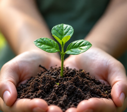 hands and seedlings growing